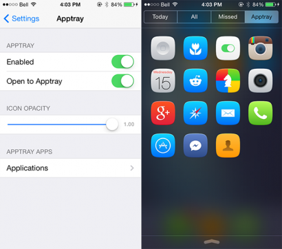 AppTray iOS 7 410x362 Lancia le app dal centro notifiche con Apptray Cydia 