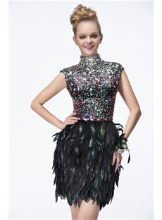 Stylish Sheath High Neckline Backless Sequins Feathers Mini Cocktail Dress & quality Cocktail-Dresses