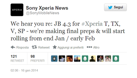 Sony Xperia T, TX, V e SP: in arrivo Android 4.3