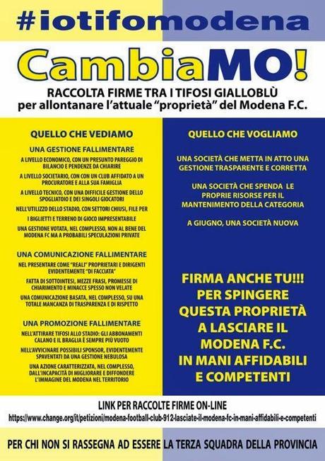 Modena FC, raccolta firme contro la proprietà