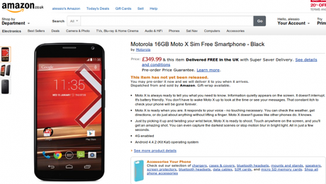 Motorola Moto X Sim Free Smartphone Black Amazon.co .uk Electronics 600x340 Motorola Moto X disponibile in preordine su Amazon UK e Amazon FR smartphone  Motorola Moto X 