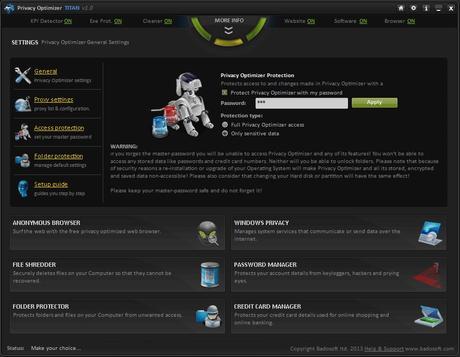privacy optimizer access protection Privacy Optimizer 1.0.1.3 Gratis: Aumenta la tua privacy navigando sul Web, Password Manager e tanto altro [Windows App]