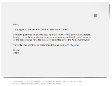 Screenshot Apple Phishing Email ATTENZIONE: Nuova truffa una mail falsa con il nome di Apple sta circolando per la rete !!!!