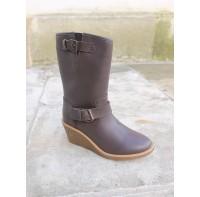 Wedge buckled mid-length boot