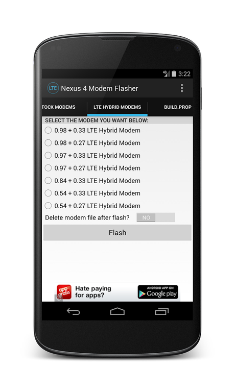  Abilitare il 4G sul Nexus 4 con Nexus 4 LTE Modem Flasher