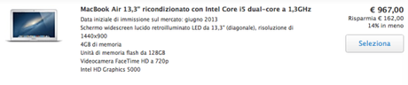 MacBook Air 13,3 ricondizionato con Intel Core i5 dual core a 1,3GHz a soli 967 Euro su Apple Store !! Screenshot 2014 01 21 15.22.08 600x126 MacBook Air 13,3 ricondizionato con Intel Core i5 dual core a 1,3GHz a soli 967 Euro su Apple Store !!
