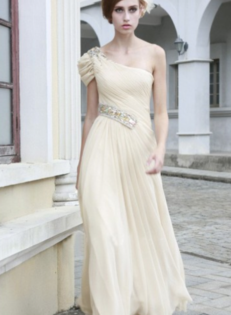 One Shoulder A-Line Short Floor-Length Chiffon Prom Dress #WX627