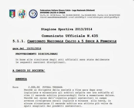 Comunicato Ufficiale 435 Divisione Calcio a 5 del 22 gennaio 2013