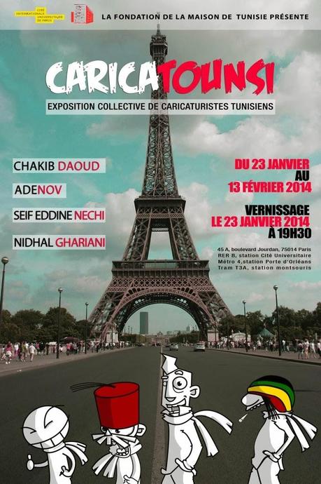 Quattro caricaturisti tunisini espongono a Parigi. Oggi s'inaugura la mostra CARICATOUNSI...