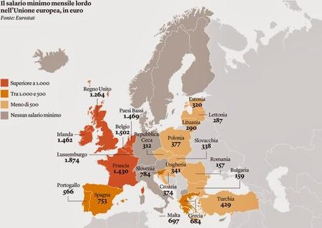 Mappa del salario minimo in Europa