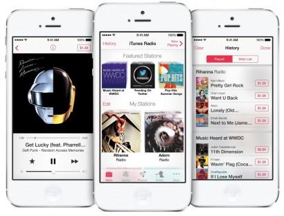 iTunes Radio three up iPhone 5 1024x781 410x312 iTunes Radio funzionante in UK? Rumors iTunes Radio iOS 7 