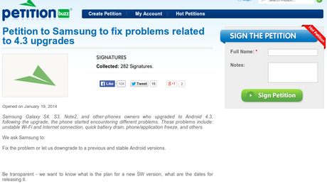 Samsung: avviata una petizione per risolvere i problemi degli aggiornamenti ufficiali ad Android 4.3 Jelly Bean su Galaxy S4, Galaxy S3 e Galaxy Note 2