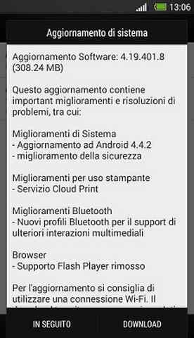 Aggiornamento HTC One Android 4.4.2 KitKat Download