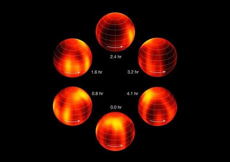 La figura mostra l'oggetto a sei tempi diversi, con intervalli equidistanti, mentre ruota una volta intorno al proprio asse. Crediti: ESO/I. Crossfield 