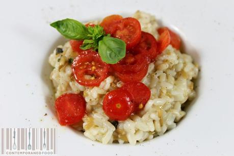 riso integrale al basilico con pomodorino fresco contemporaneo food 1 Mix di riso integrale, avena e orzo al basilico con dadolata di pomodorino fresco