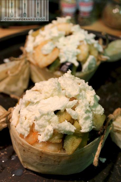 cestini riso gratinato gamberi melanzane mozzarella contemporaneo food 31 Risotto di scampi al cartoccio con melanzane e mozzarella