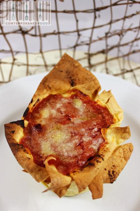 lasagnetta cotta contemporaneo food Lasagna monoporzione con ricotta pomodoro e spinaci novelli