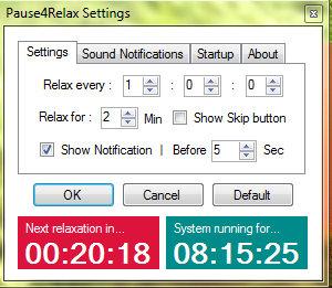 pause for relax settings Riposare gli occhi dal computer con Pause4Relax