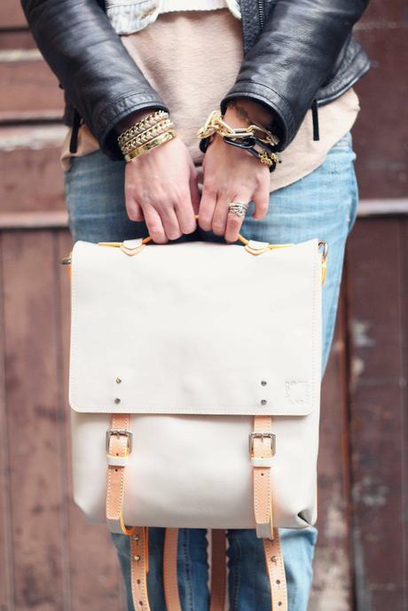 white leather backpack_camel marc ellis pumps_zara white crop top_zara jeans jacket_bershka leather jacket_HM boyrfriend jeans_lovehandmade fashion blog_barbara valentina grimaldi_ettika jewels_spiked iphone cover