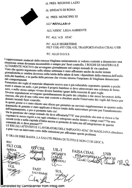 Roghi tossici a Magliana. Incredibile ed esclusivo documento ufficiale dei sindacati del deposito Atac
