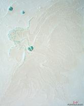 Susi Zucchi, Rorshach 1°, acrilico polimaterico, stoffa, vetri turchesi, 70x90 cm