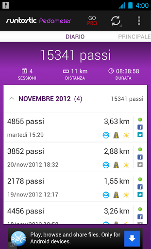  Runtastic Pedometer Pro Gratis: Registra i passi durante le tua camminate con Statistiche e velocità [Android App del Giorno   100% Gratis]