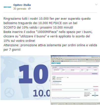 Sconto Opitec Italia per festeggiare i 10.000 fans