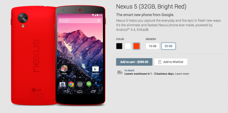 Nexus 5 Rosso disponibile sul Google Play Prezzo e disponimilità