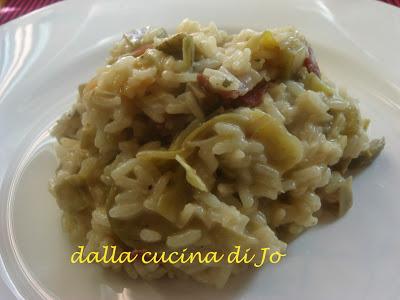 Risotto con carciofi e pancetta tesa