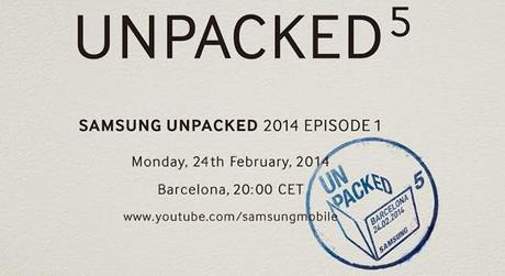 Samsung Galaxy S5: presentazione ufficiale il 24 febbraio al Samsung Unpacked di Barcellona