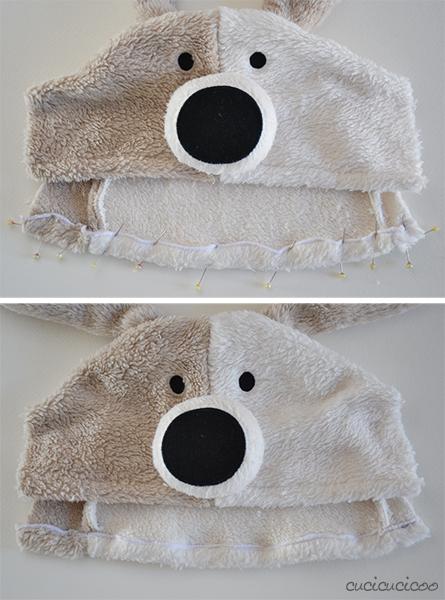 How to make a hat and scarf set from a hooded towel