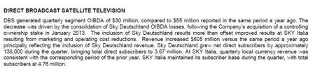 Stabili [4,76 mln] gli abbonati Sky Italia (21st Century Fox | 2th Quarter Fiscal 2014)