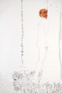 Odio per fiori-benedizione dell'ortica-2012-matite, capelli e clorofilla su carta giapponese intelata-90x60cm