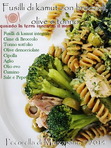 Fusilli di kamut con broccoli, olive e tonno
