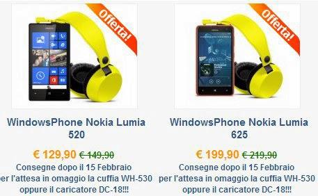 Una cuffia WH-530 o caricatore DC-18 in omaggio con Nokia Lumia 520 e 625  da NStore