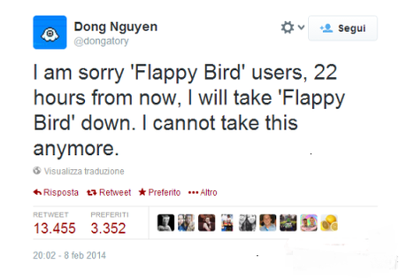 Flappy Bird scompare dal Play Store di Android e Apple ritirato dall'autore 