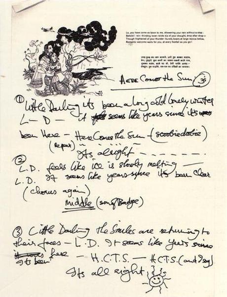 s original lyrics for Here Comes the Sun, 1969.