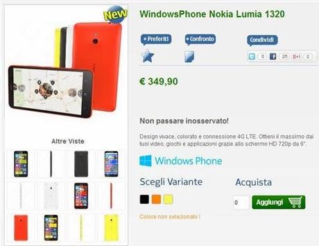 Disponibile su Nstore il Nokia Lumia 1320