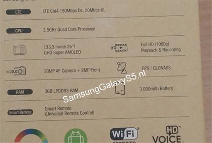 Samsung Galaxy S5 scatola Samsung Galaxy S5: foto ne mostra la scatola con le specifiche news  samsung galaxy s5 samsung 