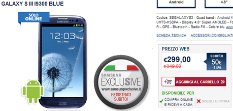 galaxy s3 unieuro Samsung Galaxy S3 a soli 299 euro con UniEuro news  unieuro samsung offerta galaxy s3 