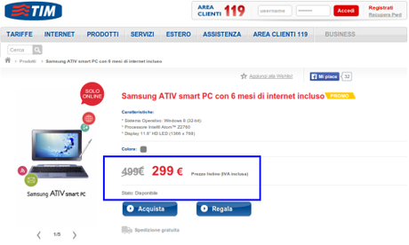 promozione Samsung ATIV smart PC con 6 mesi di internet incluso   TIM