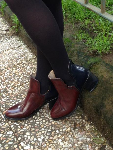 New mini skirt and burgundy booties