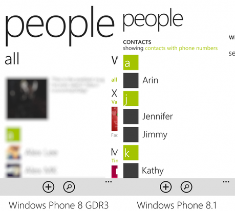 People Hub Confronto con foto e differenze tra Windows Phone 8.1e Windows Phone 8