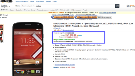 Motorola Moto X disponibile su Amazon a 380 euro