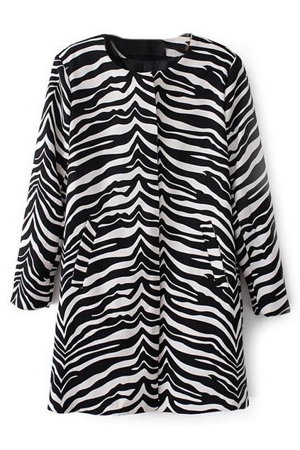 ROMWE Pocketed Zebra Print Coat