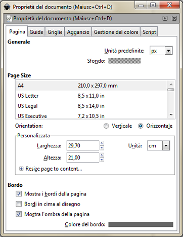 Il pannello di controllo per l'esportazione