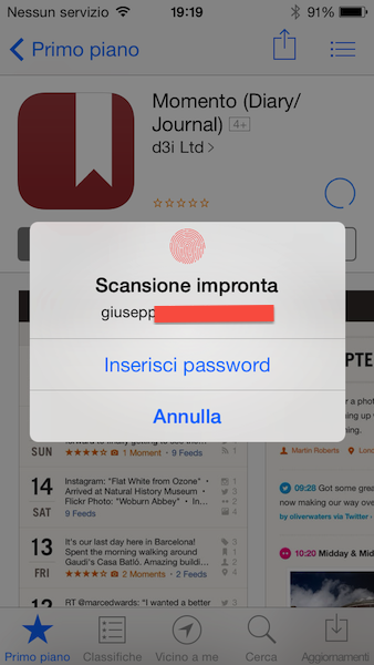 Per effettuare acquisti su App Store usa il Touch ID Per effettuare acquisti su App Store usa il Touch ID