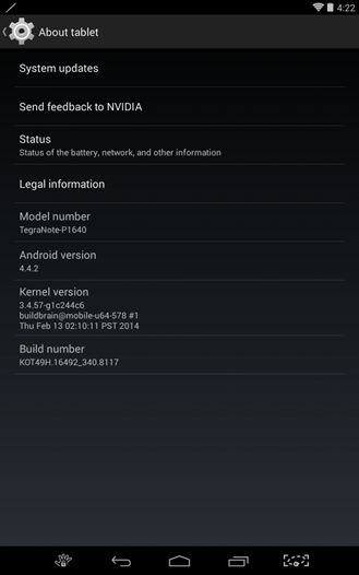nexusae0 Screenshot 2014 02 20 16 22 34 thumb Tegra Note 7 EVGA si Aggiorna: Arriva Android 4.4.2  news  Tegra Note 7 roll out Nvida aggiornamento 
