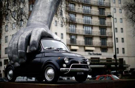 Lorenzo Quinn's Vroom Vroom Sculpture Is Installed On Park Lane