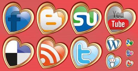 25 icone social media a forma di cuore